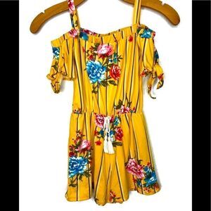 Heart & Arrow Yellow Romper W/ Floral Print 7/8